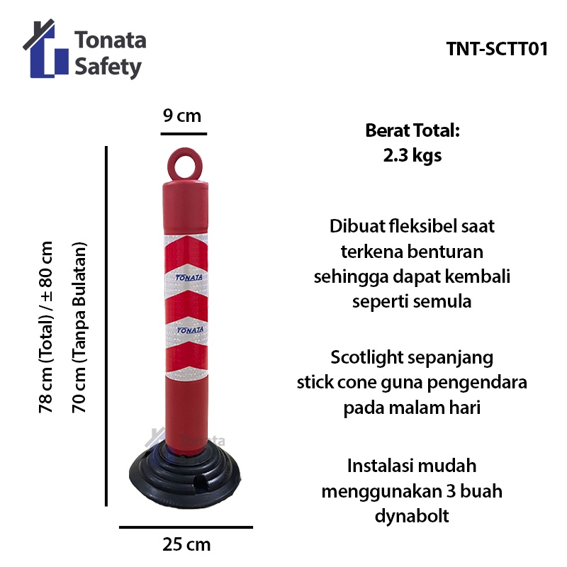 Stick Cone T Top Bollard / Pembatas Jalan PVC Rubber Tonata