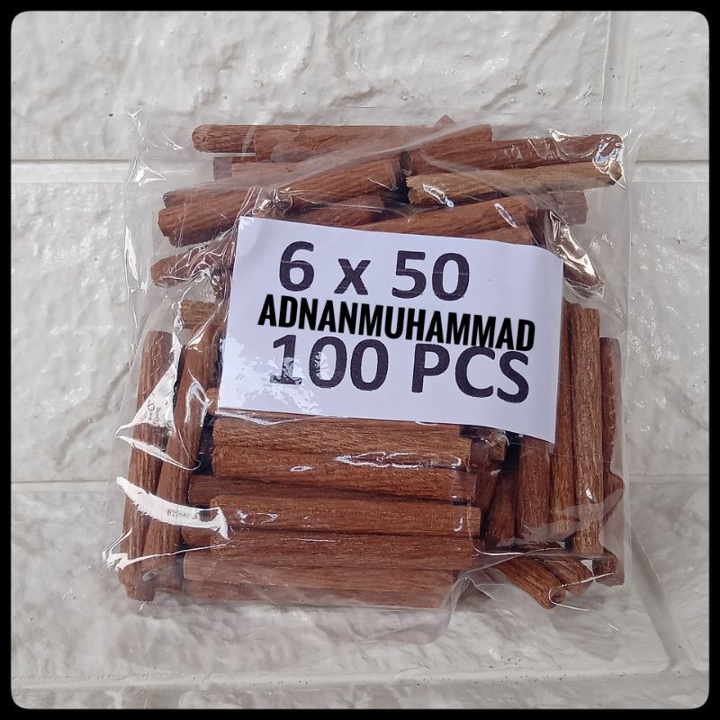 Kayu dowel bulat stik paku kayu 6 x 50mm 100pcs