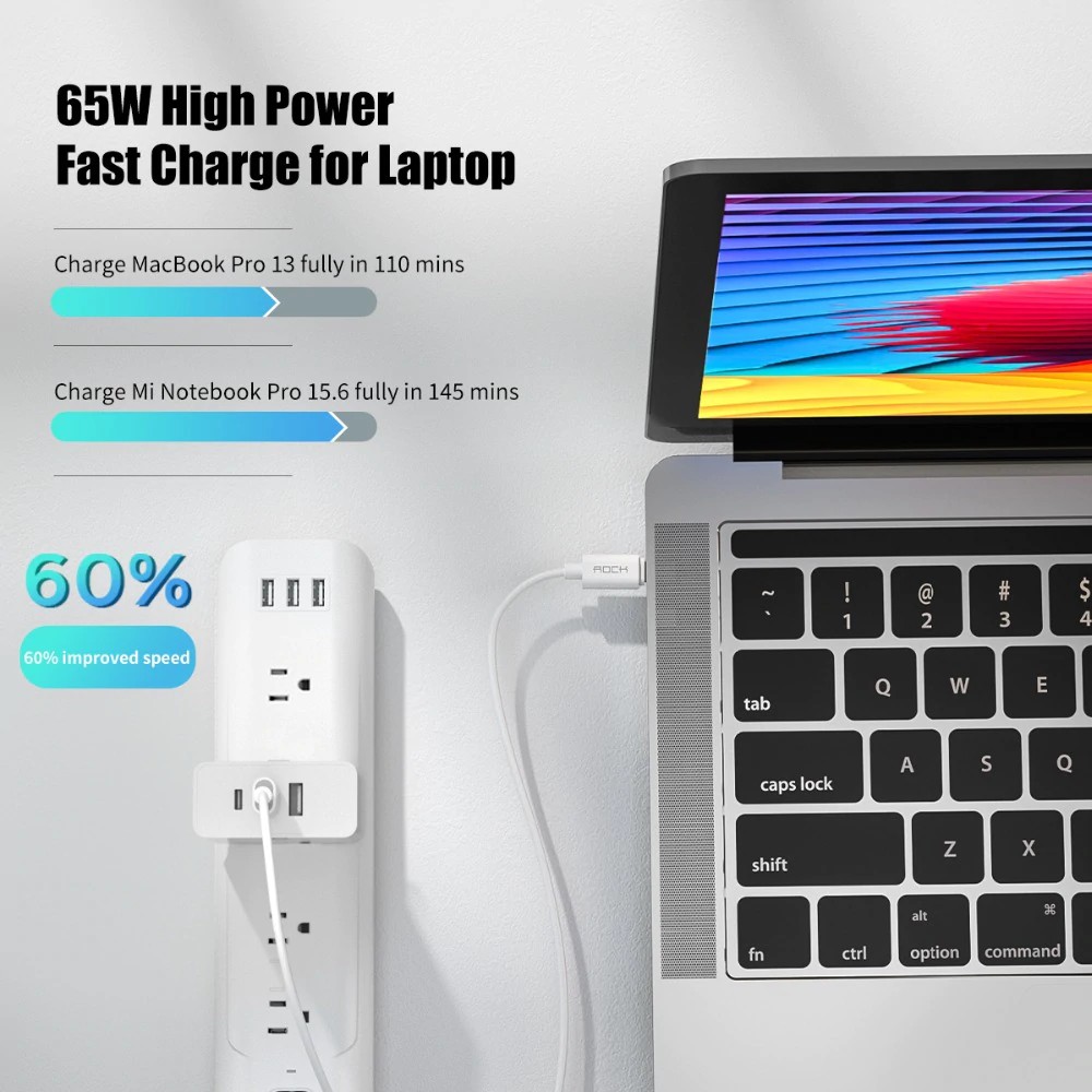 (ORIGINAL) ROCK T31 GaN Fast 65w PD Charger for iPhone Macbook Samsung Xiaomi