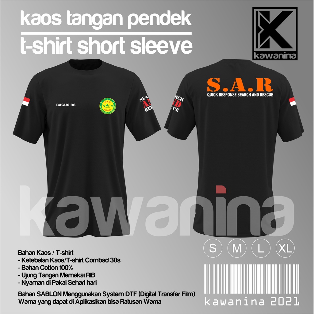 Kaos tim sar lengan pendek / tim sar / sar / basarnas