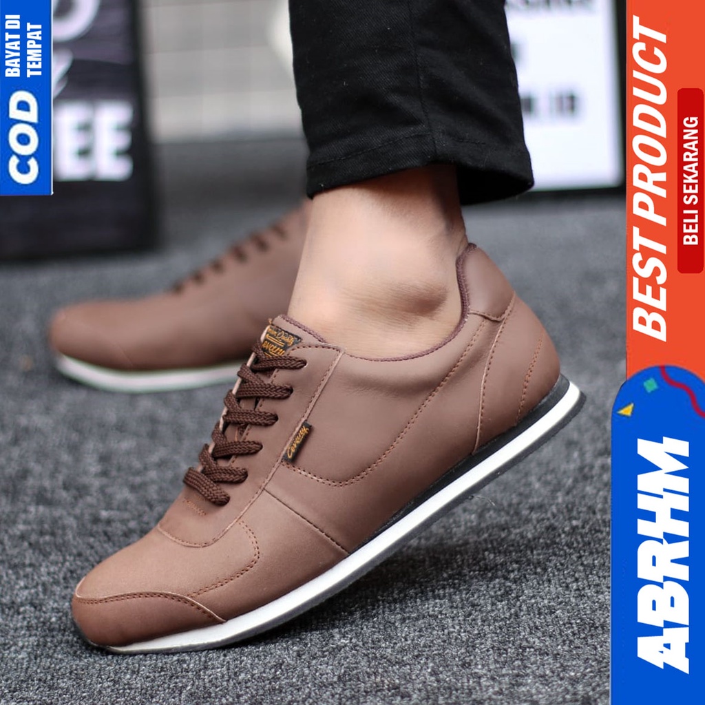 Sepatu Sneakers Kulit Asli Kerja Hitam Pria Santai ABRHM MORLEY