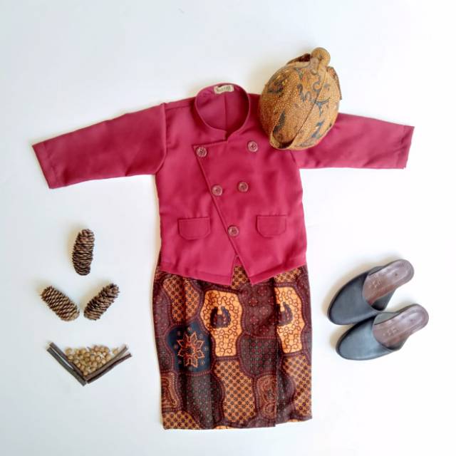SET BESKAP ANAK & ROK CELANA BATIK & BLANGKON (MERAH MAROON)