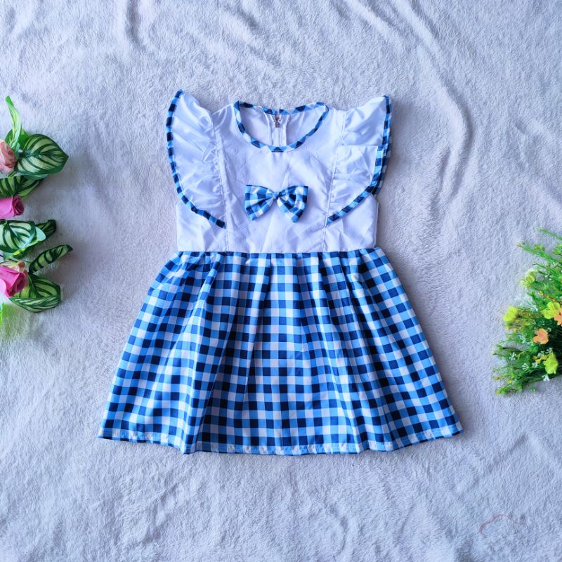 Dress Anak 1 2 tahun anime motif kotak jepang baju  anak cewek perempuan unik ( dress anime kotak)