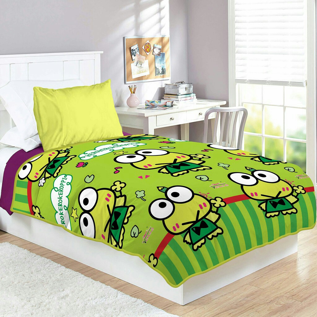 Selimut Valda Sutra Rotary 150x200 Doraemon Hello Kitty Frozen Keroppi LOL Mickey Tsum Unicorn Pony-Keroppi