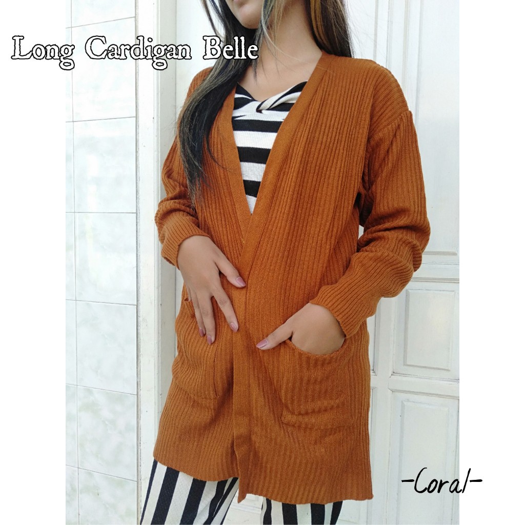 BELLE CARDY OVERSIZE / Cardigan Rajut Wanita / Cardigan Rajut / Long Cardigan /Baju Rajut Outer Knit-coral
