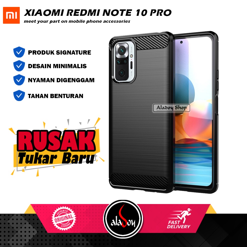 Softcase Xiaomi Redmi Note 10 Pro Premium Casing Armor Rugged Back Cover Carbon