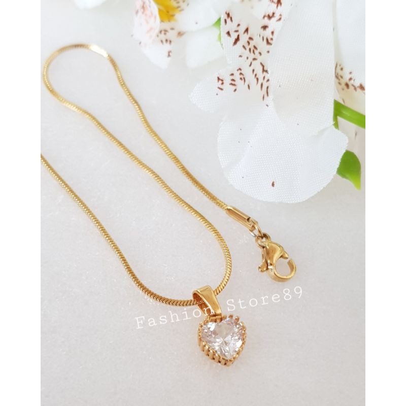 Kalung Love permata Putih Emas Silver simple elegant Bestquality titanium Antikarat Selamanya