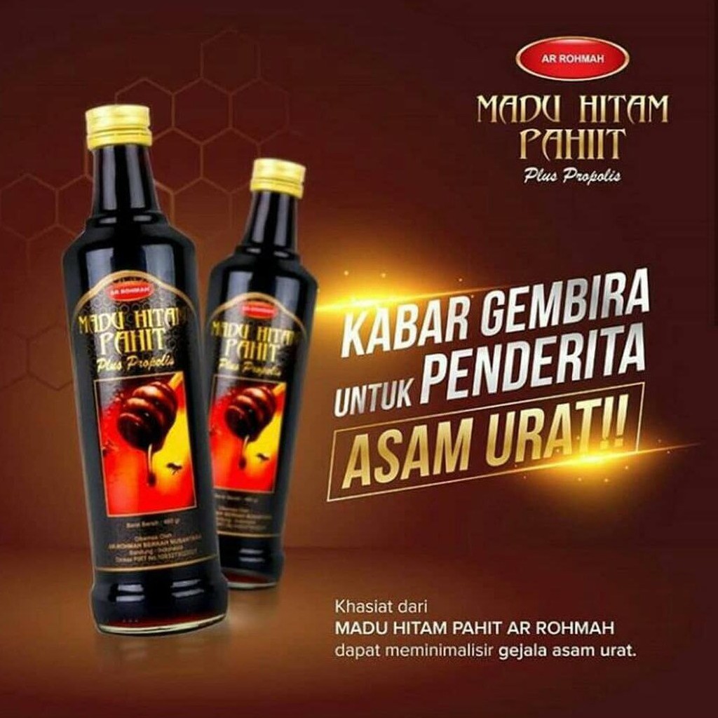 °847@ Madu Hitam Pahit Asli Ar-Rohmah Plus Propolis 460 gr untuk TBC,ASMA dan Diabetes Melitus