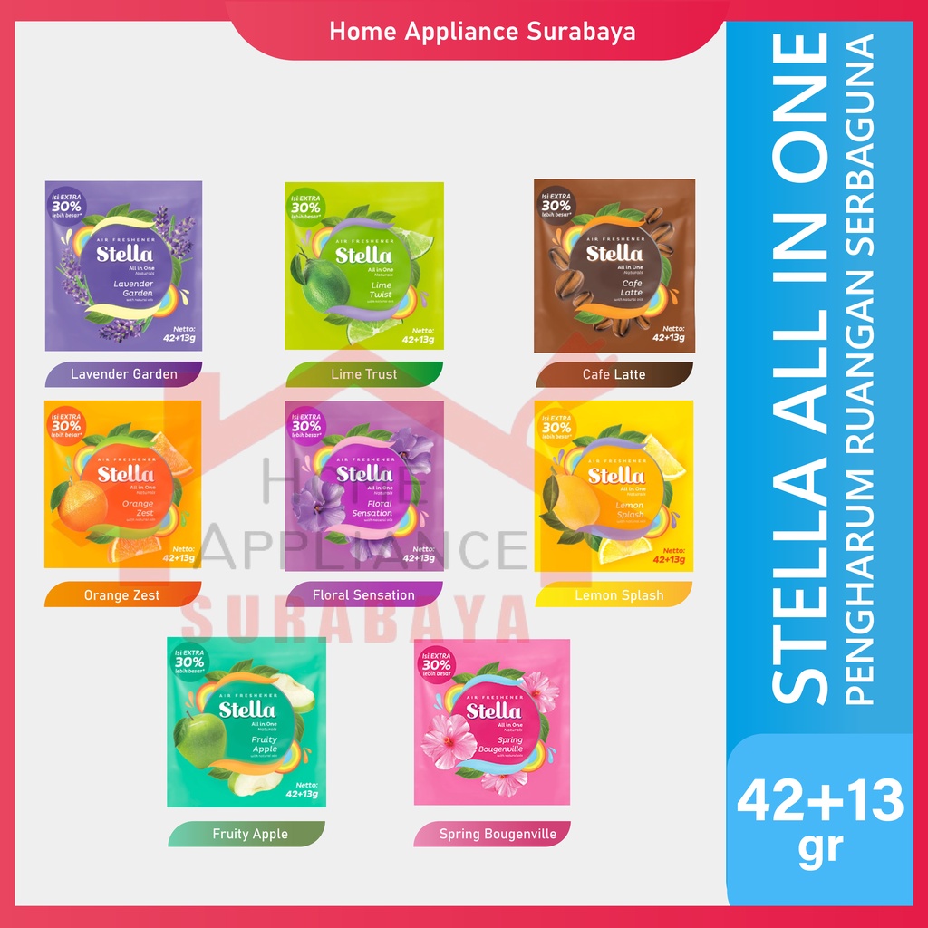 Stella Air Freshener ALL IN ONE ( AIO ) Pengharum Ruangan / Mobil 42+13Gr ( 55gr ) All Variant