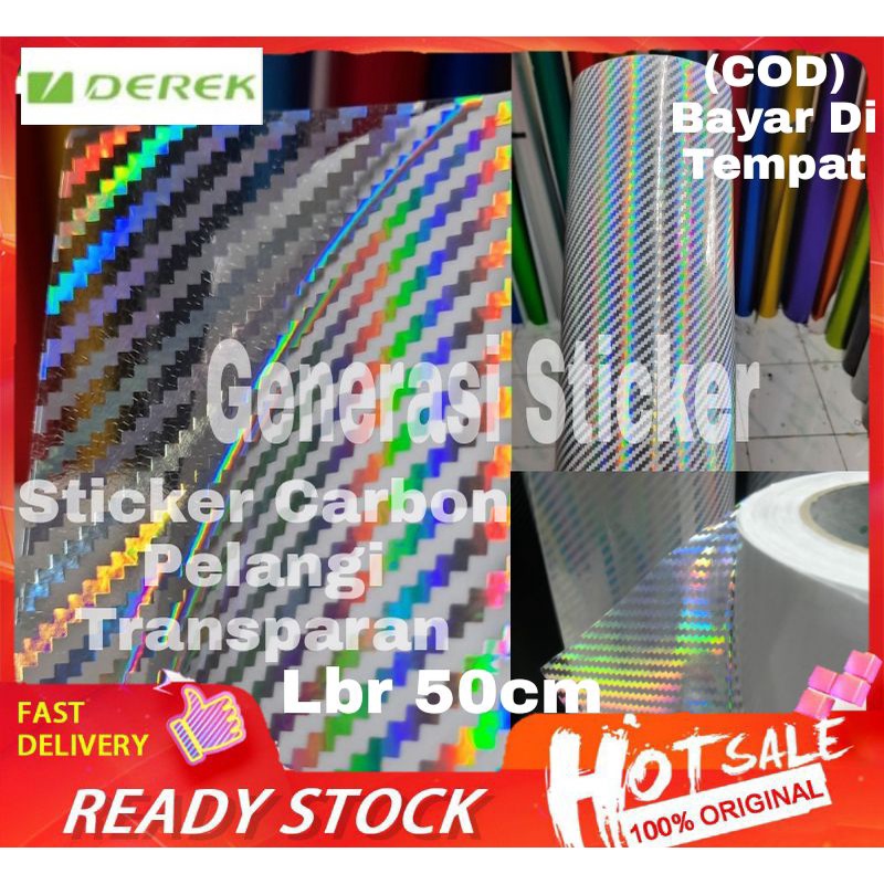 Stiker Skotlet Carbon Pelangi Transparan Skotlet Hologram Plangi Skotlet Hologram L50 cm x P50 cm