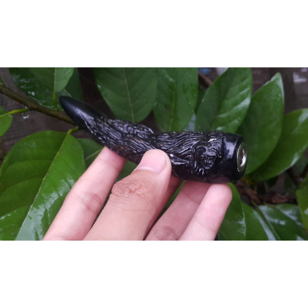 Pipa akar bahar hitam ukir putri duyung / Pipa akar bahar hitam ukir / pipa akar bahar ukir unik ori