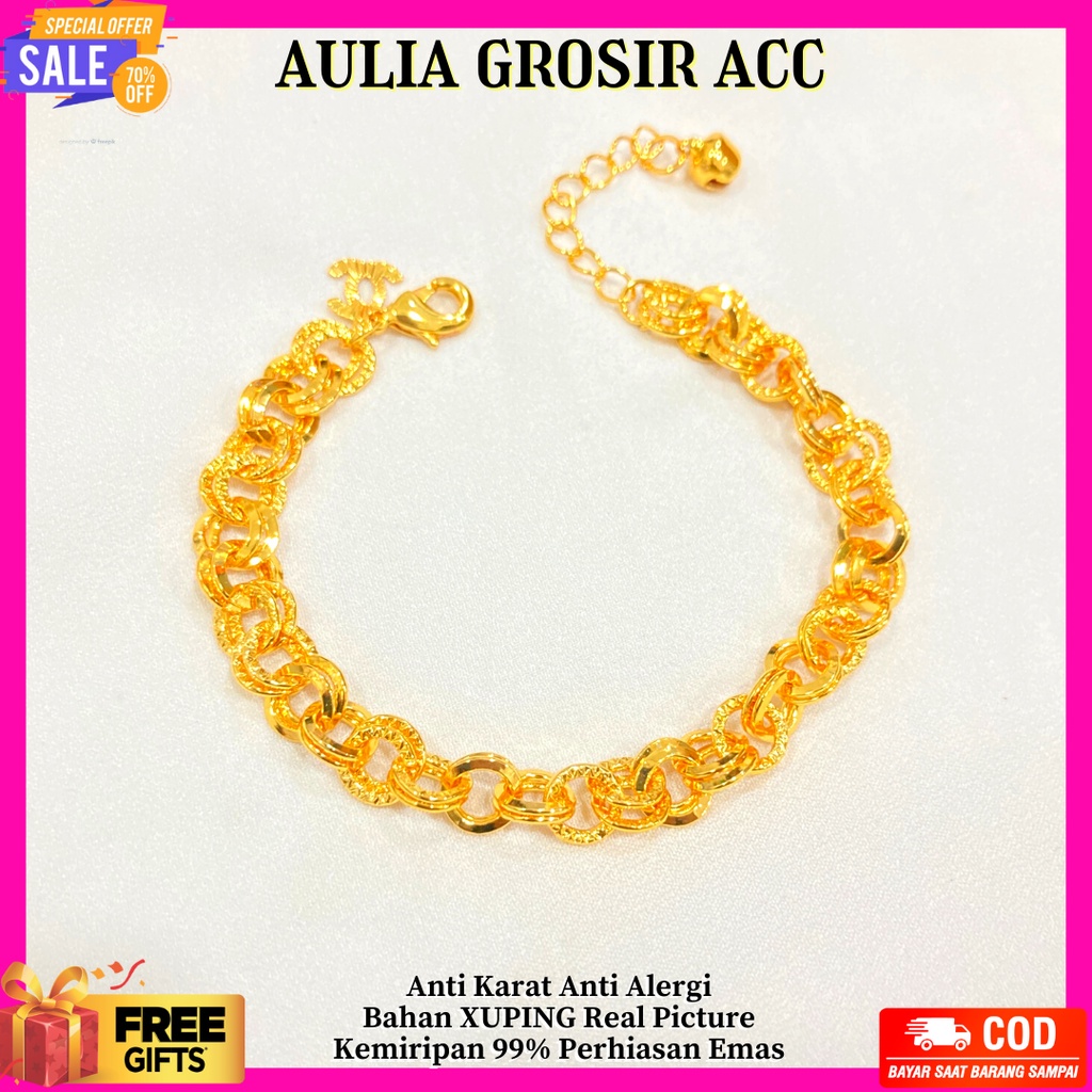 Gelang Rantai Polos Lapis Emas Aksesoris Perhiasan Wanita Gelang Tangan Wanita Gelang Rantai Motif L