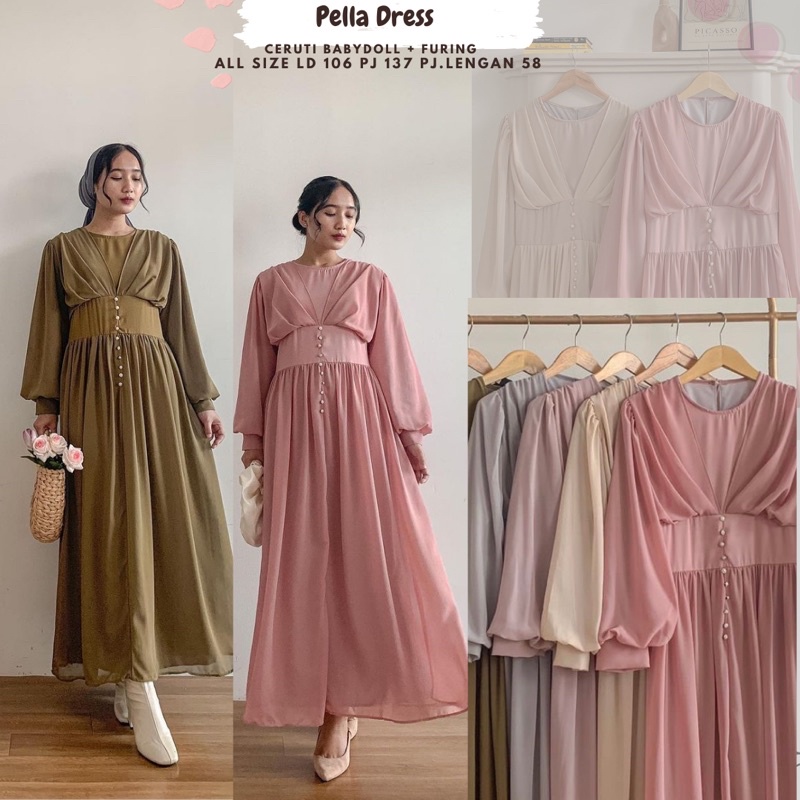 Pella Dress/Dress Ceruti Babydoll Ld 106/Dress Remaja/Dress Terbaru/Dress Sage/Dress Pesta