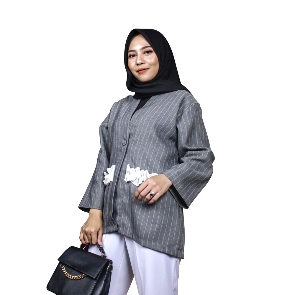 CD21 - OUTER BLAZER BASIC SCUBA ATASAN KERJA WANITA BLAZER WANITA OUTERWEAR PANJANG STRIPE GROSIR
