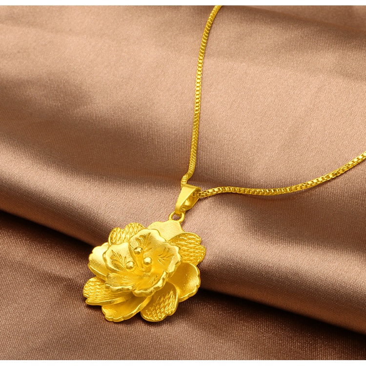 Kalung Liontin Rose Gold Plated Emas Asli Kadar 375 3D Gaya Bangkok Untuk Wanita