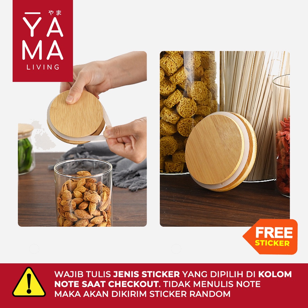 YAMA DASHI 500 ml Seasoning Bamboo Jar Toples Kedap Udara Kaca Tempat Bumbu Dapur Borosilicate Glass