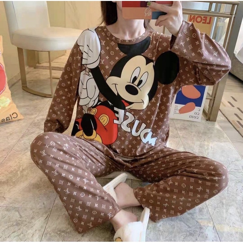 Piyama PP Import Korea piyama oversize setelan kaos import premium piyama import piyama murah-Pp mickey LV choco