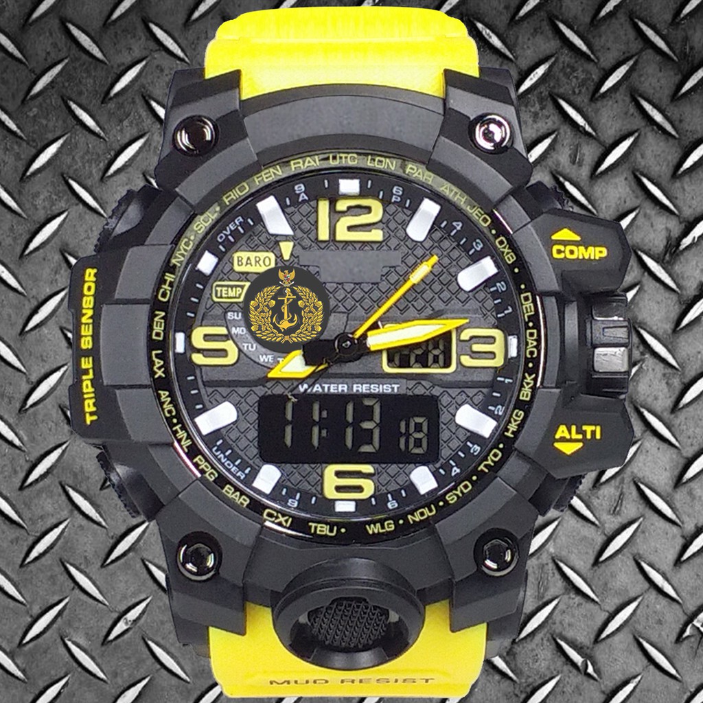(Istimewa Bossque) Jam LOGO TNI - AL Double Time Tali Kuning (Exclusive)