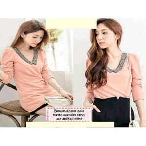 Sale Atasan Wanita Blouse Anako Spandek Rayon Lady Pink Mote fit to L