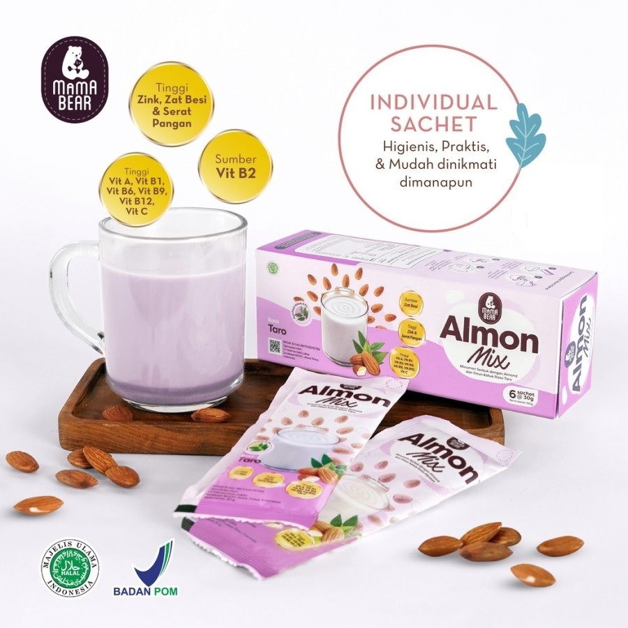 MamaBear Almon Mix 6 x 30gr Minuman Susu Pelancar ASI Almond Milk Ekstrak Daun Katuk Mama Bear