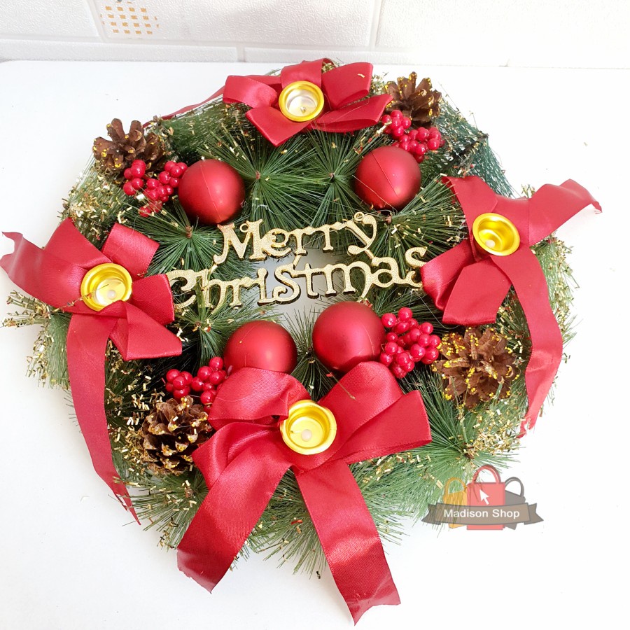 Krans Natal Tempat 4 Lilin Advent Doa Dekorasi Christmas Wreath Gift 5 orang melihat barang ini