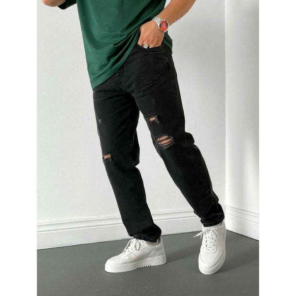 CELANA JEANS SOBEK PRIA RIPPED ROBEK STANDAR REGULER BASIC PREMIUM 28-38