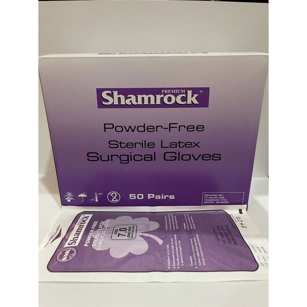 sarung tangan karet lateks obgyn latex steril Shamrock latek surgical sterile powder free panjang 30cm [1 BOKS/BOX/BOK]