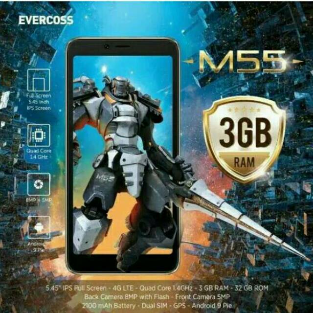 Hp Evercoss M55 3/32 Ram 3gb Rom 32gb Garansi Resmi