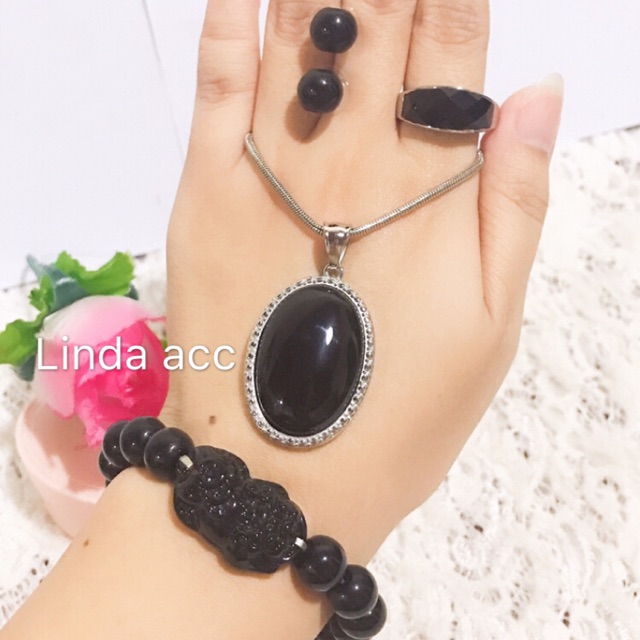 set giok batu hitam gelang karet giok asli 88