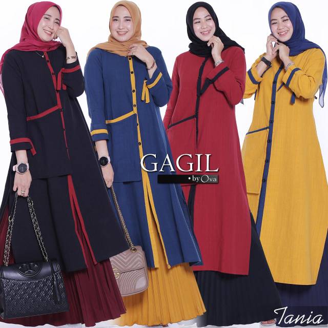 Setelan Tania gagil Ori by Ova | atasan Tunik + rok plisket