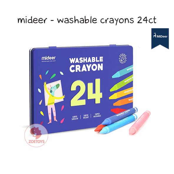 Zoetoys Mideer - Washable Crayons 12 ct. 24 36 warna colors | Peralatan Mewarnai | Nontoxic Crayons | Cari Kado | Cari Kado Natal