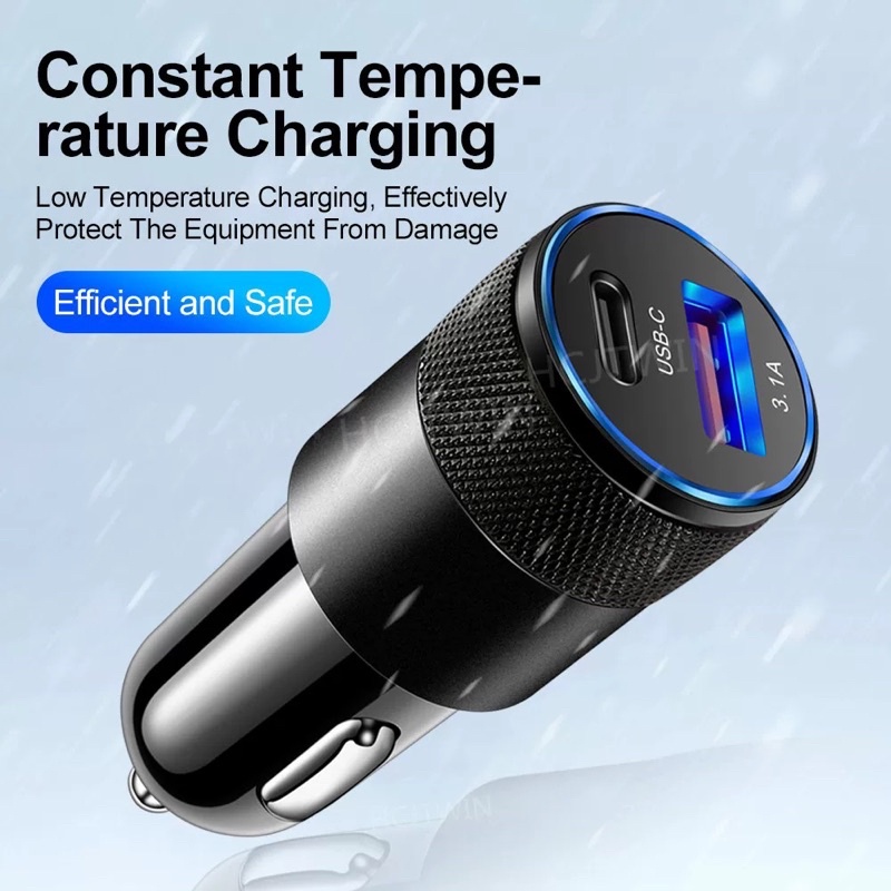 Car Charger Mobil Dua Colokan QC 3.1A + PD Type C 20W / Cas Casan Mobil / Bukan QC 3.0 PD 18W