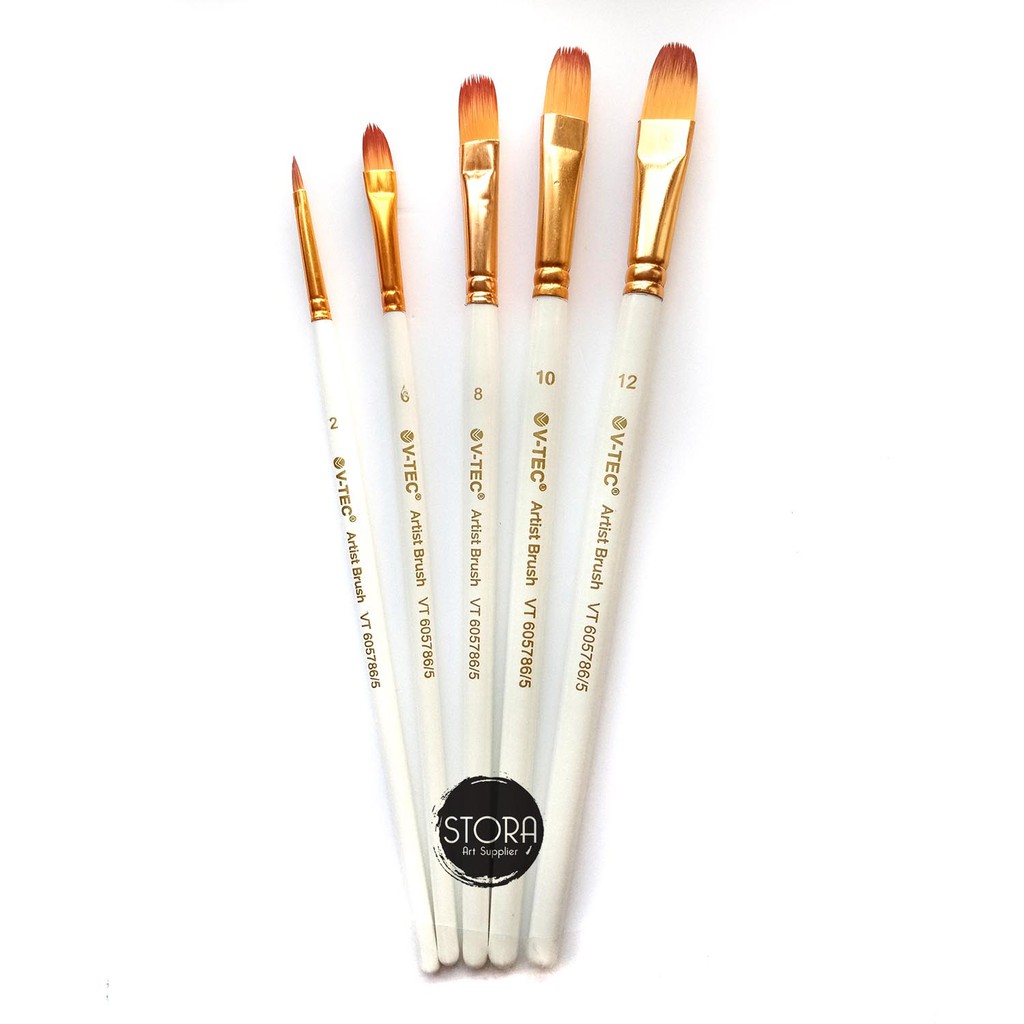 V-tec Artist Brush Set VT-605786 isi 5 / Vtec Kuas Lukis Round Filbert Brush untuk Cat Air Akrilik