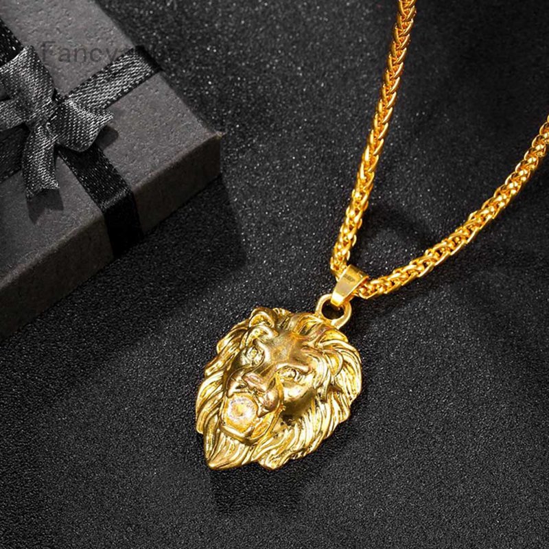 Men Lion Head Hip Hop Animal Necklace Pendent