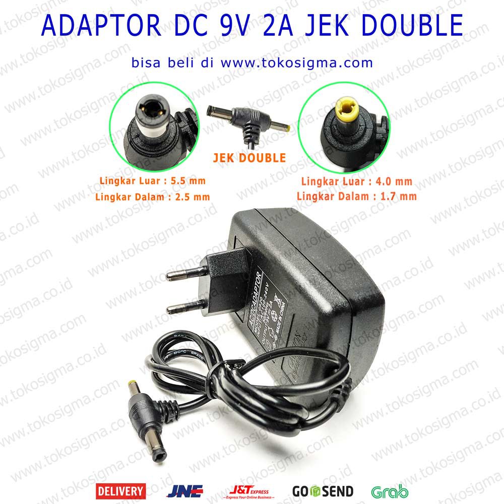 ADAPTOR POWER supply AC to DC 9V 2A jek double ganda DC 9V 2000mA