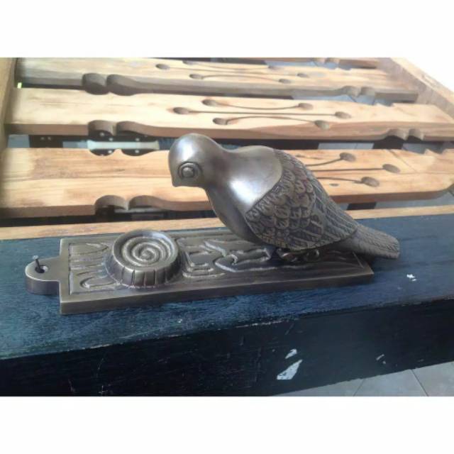Ketukan Pintu Rumah Pagar Kuningan Antik Motif Burung 27cm