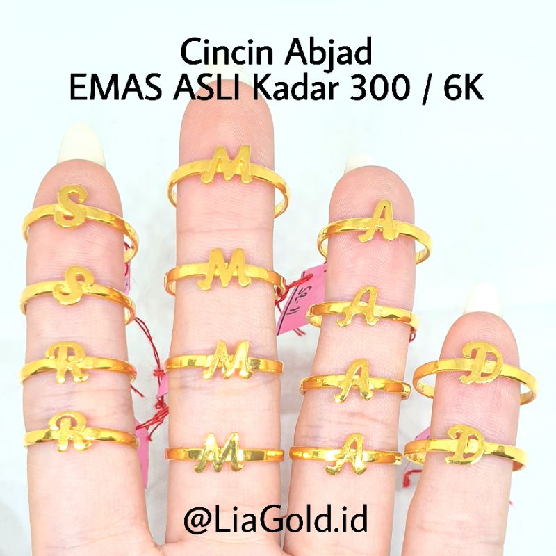 Cincin Huruf EMAS ASLI Kadar 300 / 6K ( TOKO MAS LIA GOLD BEKASI )