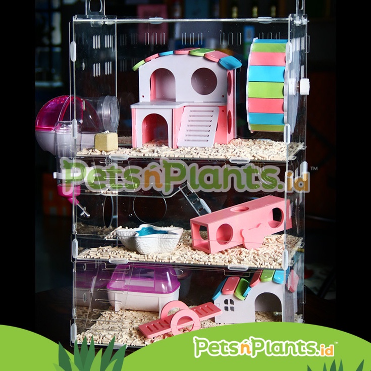 Kandang Hamster Cage Akrilik Acrylic Crystal Clear Import 3 Susun 35x25x53 CM DIY