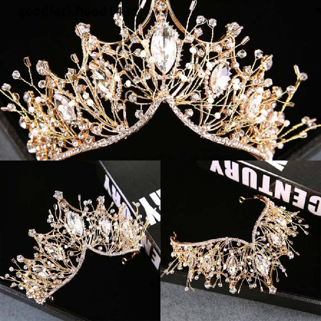 [OOID] Baroque Crown Girls Wedding Hair Accessories Gems Bridal Tiara Bride Hairwear ID