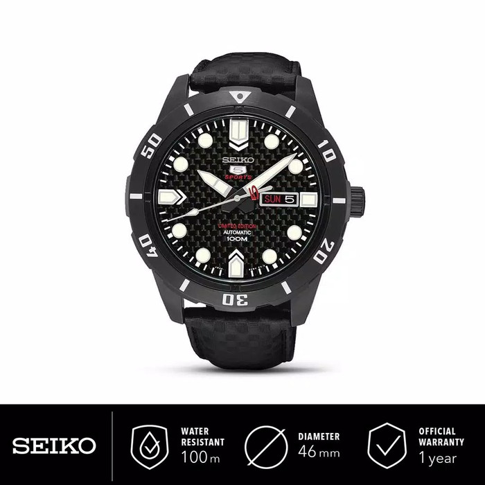 Seiko 5 Sport Limited Edition Man Black Dial Leather Strap