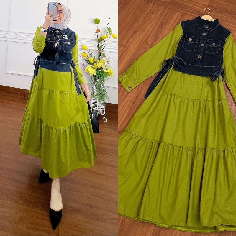 NEW MAXI DRESS SET ROMPI/MAXI DRESS SET ROMPI JEANS IMPORT/GAMIS ROMPI JEANS