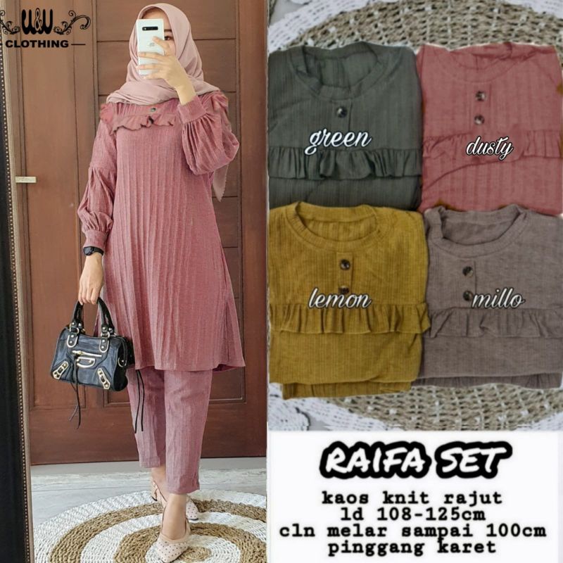 RAIFA SET W&amp;W / SET MUSLIM CELANA / KAOS KNIT RAJUT [READY]