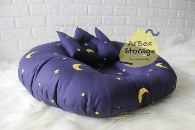 sofa bayi / tempat tidur bayi / baby launcer free tas mika dan bantal mahkota bulan bintang navy