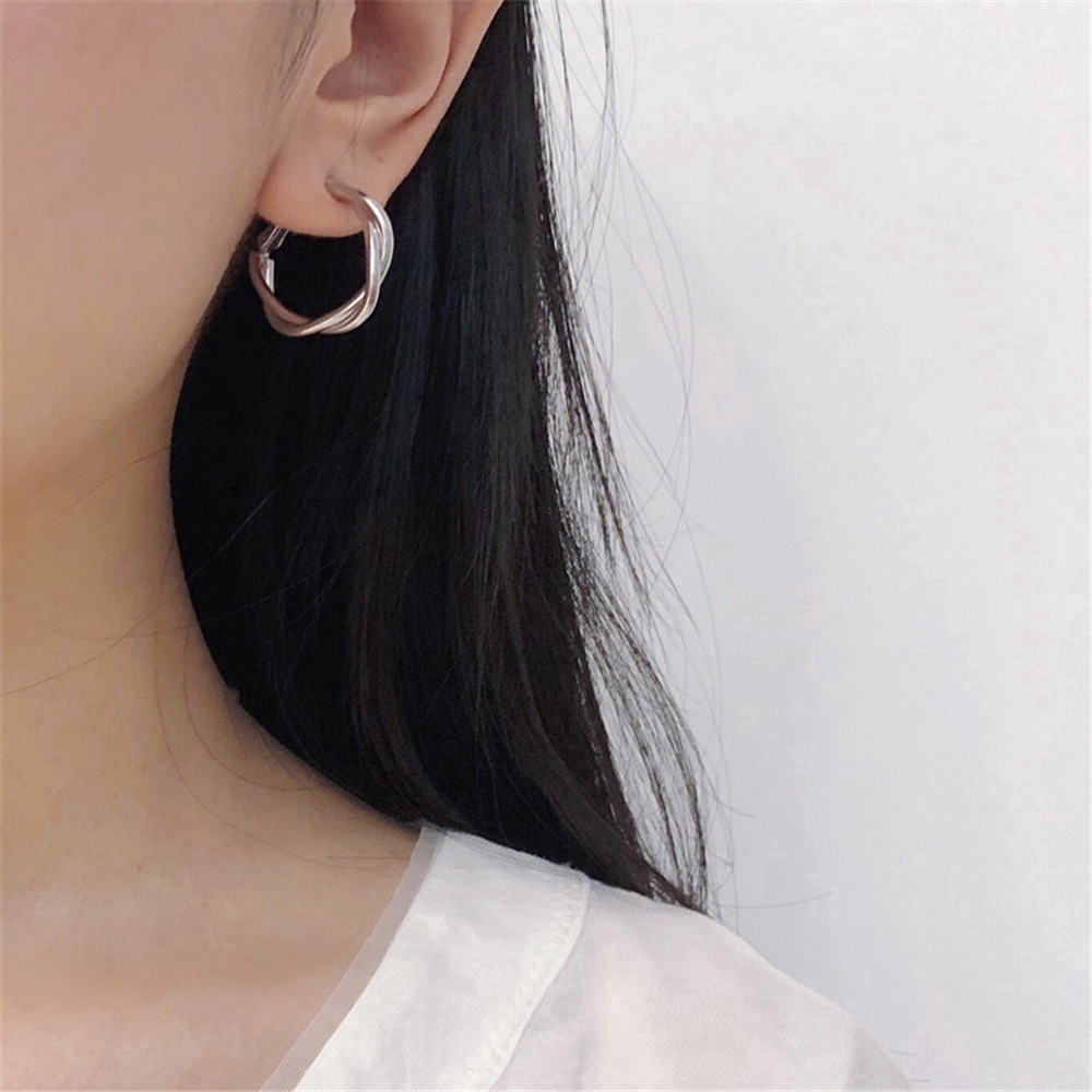 1 Pasang Anting Bentuk Lingkaran Model Open Wire Untuk Wanita