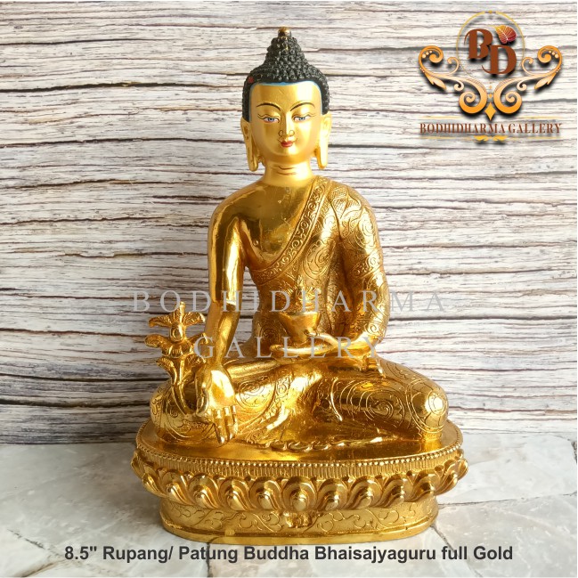 Patung Rupang Arca Logam Buddha Bhaisajyaguru Full Gold 8.5 inch