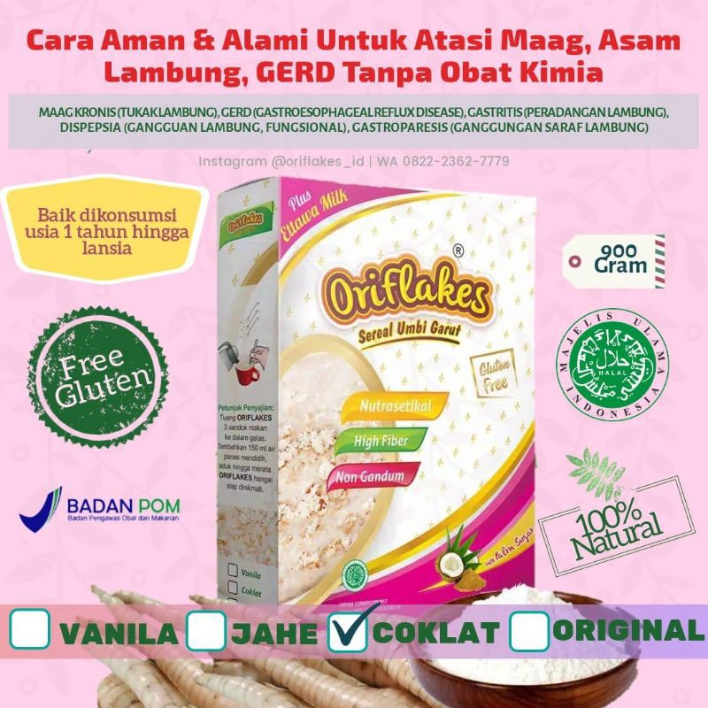 

ORIFLAKES Sereal Umbi Garut 900 gram Gluten Free Rendah Gula untuk Diet dan ASAM LAMBUNG MAAG GERD