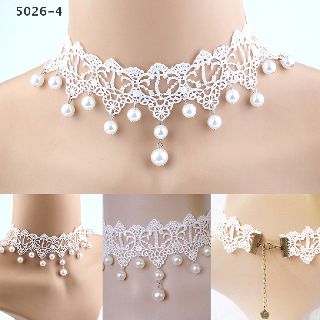 5026-4 Kalung Choker Lace Sexy Aksen Mutiara Imitasi Untuk Wanita