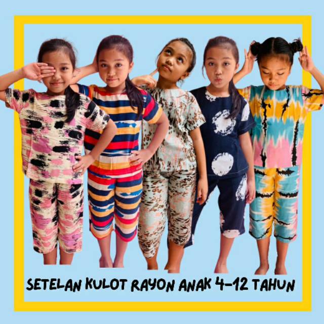 Baju Setelan Anak Perempuan Kulot set Katun Rayon 4-12 tahun