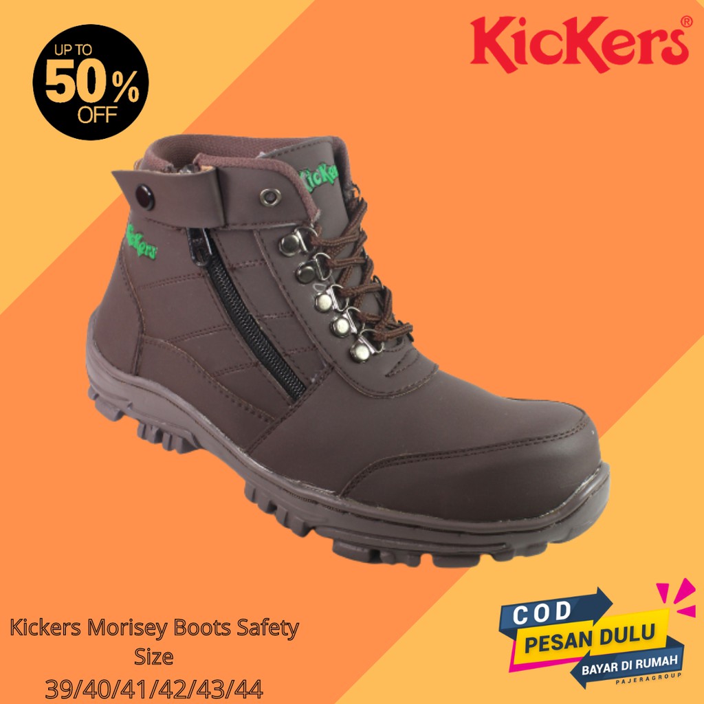 Sepatu Safety Boots Pria Kickers Morisey Coklat Ujung Besi Bots Sefty Kerja Boot Outdoor Hiking