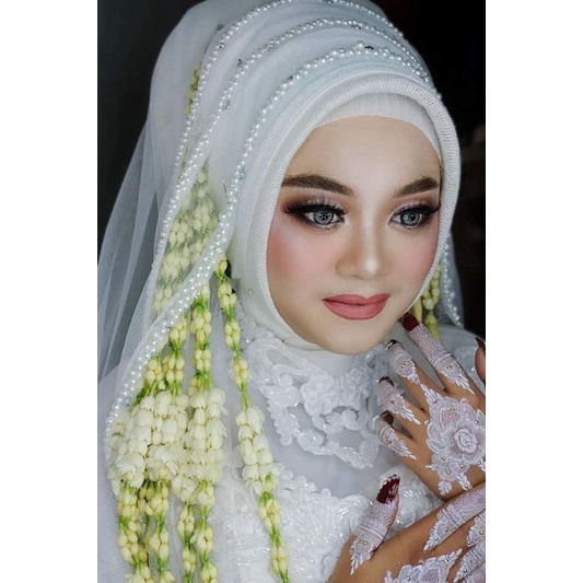 krudung/ sleyer /feil pengantin mutiara Lis 3 premium mewah